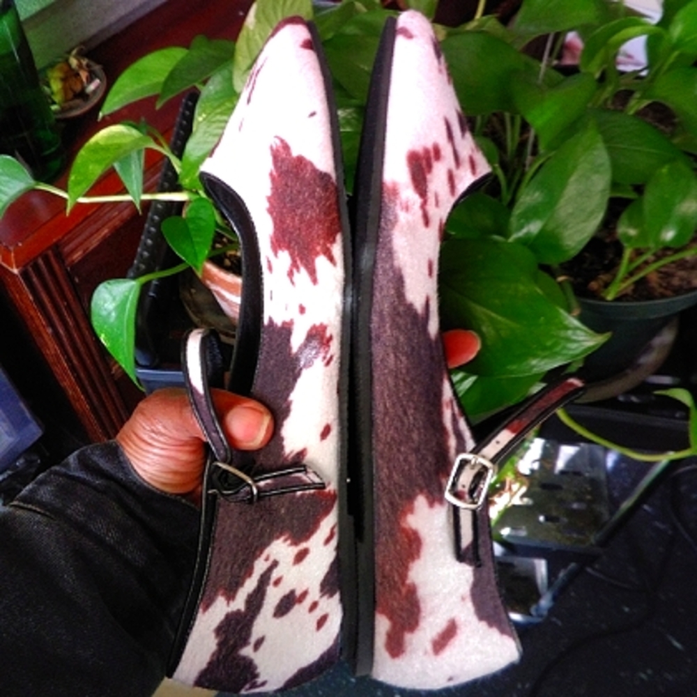 Ballet Mary Jane Flats in Brown & White Cowhide Print - Picture 6 of 14